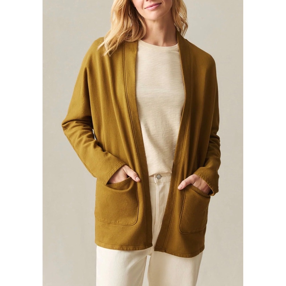 American Giant French Terry Cardigan Womens XS Tapenade Ochre Yellow 100% Cotton